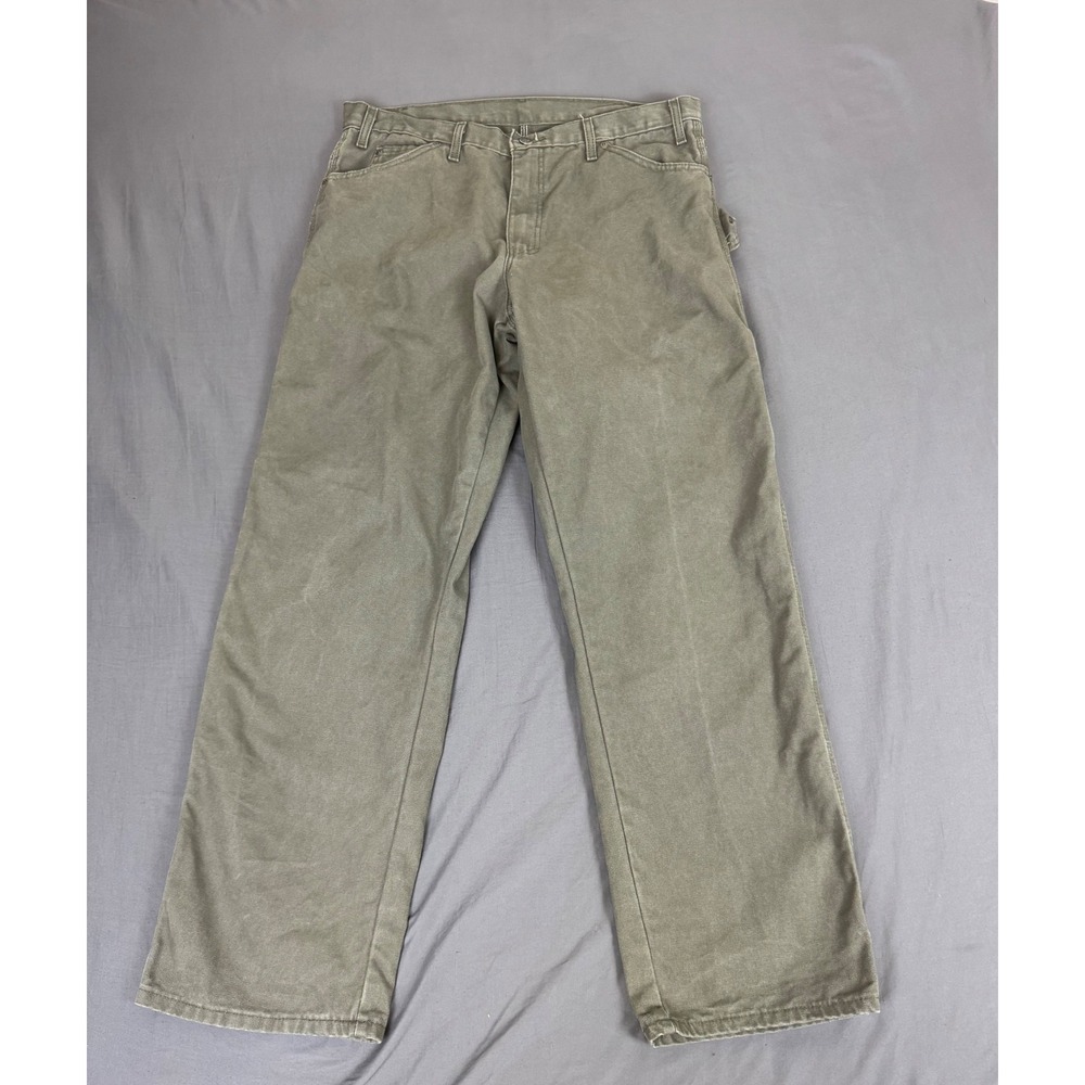 Dickies Mens Relaxed Fit Carpenter Pants Olive Green Cotton Duck‎ DU336RMB 36x32